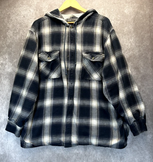 David Taylor Mens Thermal Lined Hooded Flannel Shacket XL Blue & Gray David Taylor Mens Thermal Lined Hooded Flannel Shacket XL Blue & Gray