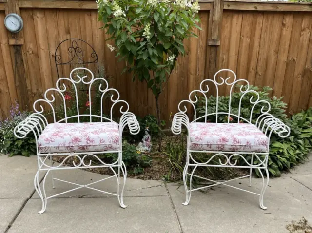 Mid 20th Century Vintage Wrought Iron Garden Chairs Dorothy Draper style