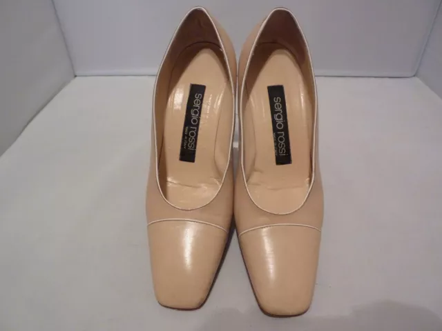 Classy SERGIO ROSSI Beige Leather Chunky Heels Pumps Size 5