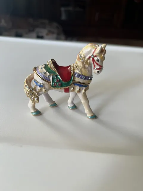 Nobility White Horse Bejeweled Trinket Box Vhtf Great Condition