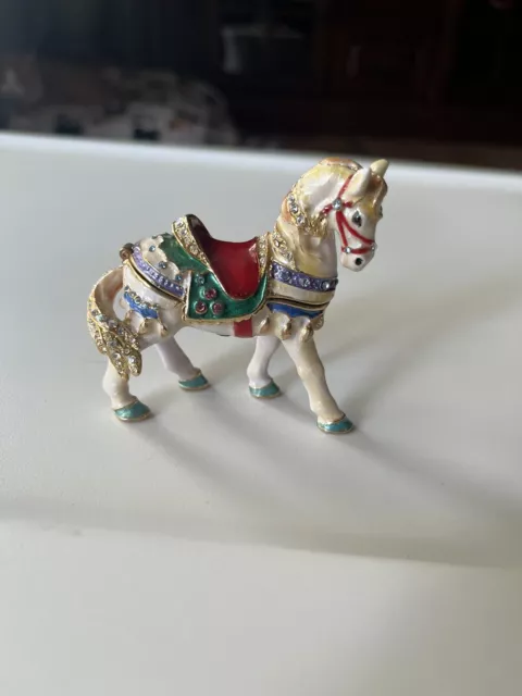 Nobility White Horse Bejeweled Trinket Box Vhtf Great Condition