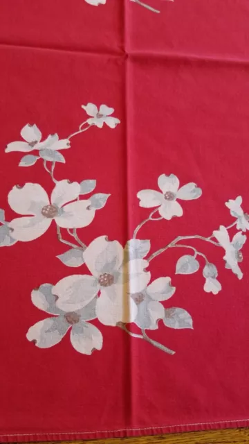 Beautiful Spring Vintage Cotton Tablecloth Red with Dogwood Flowers by Wilendur