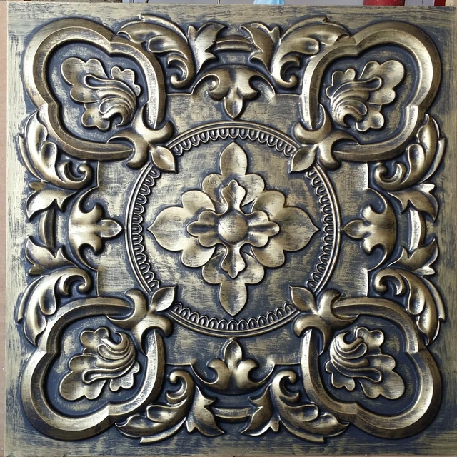 Drop in Ceiling tiles Faux tin ancient gold decor Bar wall panels PL30 10pcs/lot