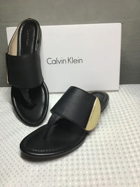 CALVIN KLEIN Black Leather "Behati" Sandal, Size 8.5M