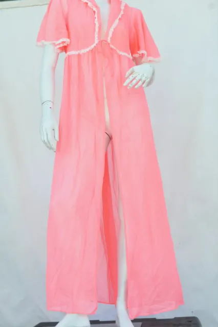 Vintage 60s Long Pink Lace Trim Robe