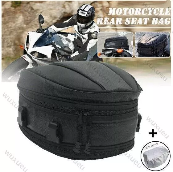 Motorcycle Touring Rear Pillion Seat Tail Tank Bag Luggage Expandable Waterproof