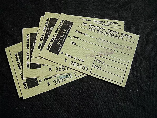 8 Lot~1949 Pennsylvania Railroad One Way Pullman Ticket Stub Pass