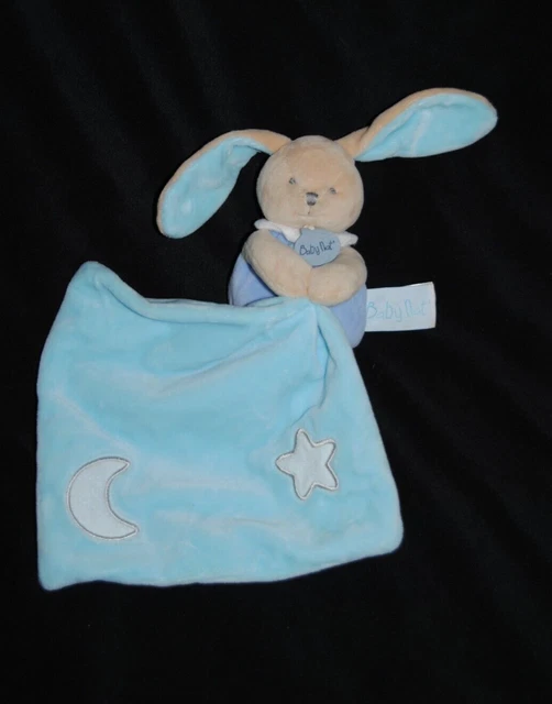 Doudou Lapin Mouchoir Bleu BABYNAT BABY'NAT BN0137 Lune Etoile Luminescent Neuf