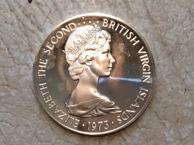 1973 British Virgin Islands Queen Elizabeth II BIRD Proof Silver Coin $1 Coin