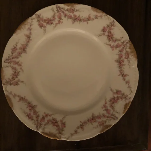 Theodore Haviland Varenne Limoges Dinner Plate Antique C.1903 Pink Roses Swag