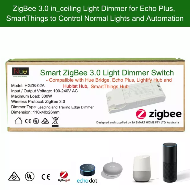 Echo Plus Hue Bridge Compatible Smart ZigBee inline Light Trailing Edge Dimmer