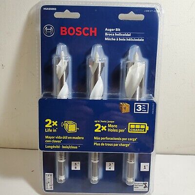 Bosch Auger Bit HSAS5003 3-pc Set 5/8", 3/4" and 1" High Speed - NEW