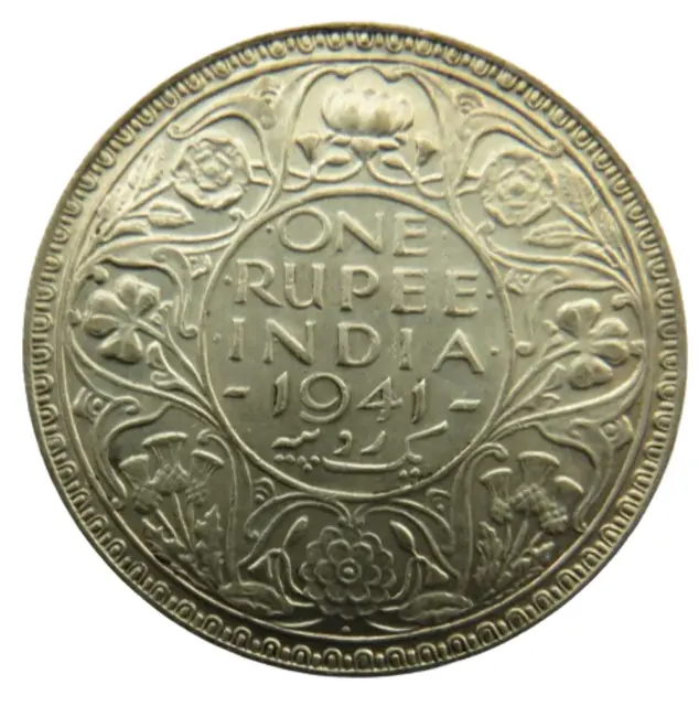 1941 King George VI India Silver One Rupee Coin