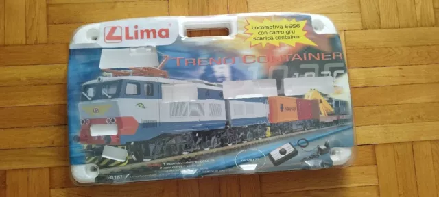 Scatola vuota convoglio FS E656 carro merce container gru trenino Lima H0 1:87