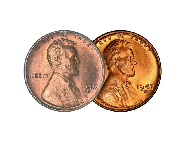 1945 S & 1947 D Lincoln Wheat Cent Choice BU 1c Brilliant Uncirculated - 2 Set