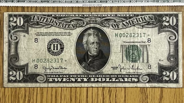 Fr- 2059-H* 1950 $20 Twenty Dollars *Star* Federal Reserve Note Very Fine
