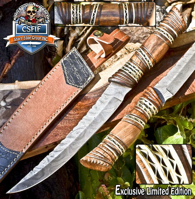 CSFIF Custom Bowie Knife Damascus Hard Wood Fishing Rare