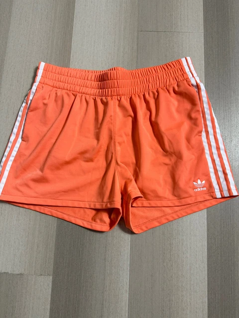 Adidas Women’s 3 Stripes Orange Shorts Size L  Waist and Stretch W/ Pockets