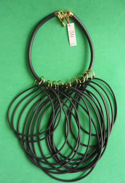Miriam Nori Designer Italy Modernist Necklace Black Rubber Bronze NWT Statement