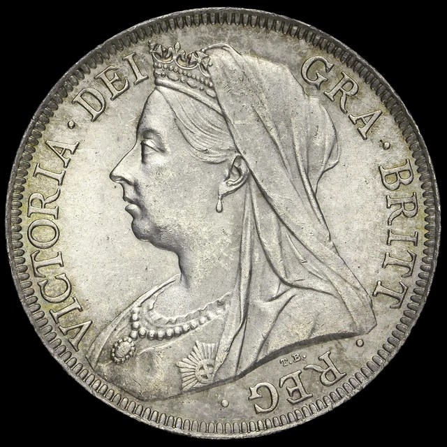 1900 Queen Victoria Veiled Head Silver Half Crown, Choice Uncirculated