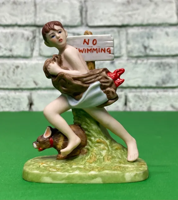 Vintage 1989 The Danbury Mint Norman Rockwell "No Swimming" Porcelain Figurine