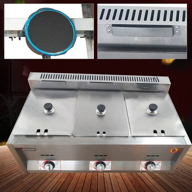 Commercial 18L Propane Deep Fryer Countertop Gas Fryer 3 Pan LPG/NG Gas Fryer