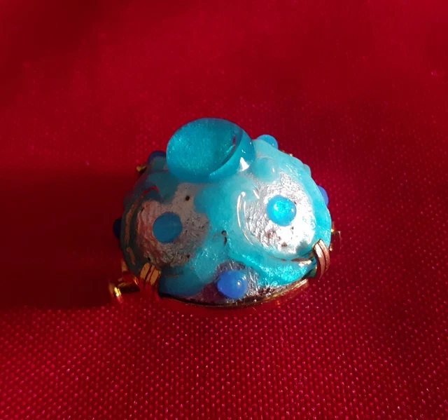 Broche Art Déco Ancienne - Email Limoges Bleu Sur Paillon Argent, Signée Chabrol