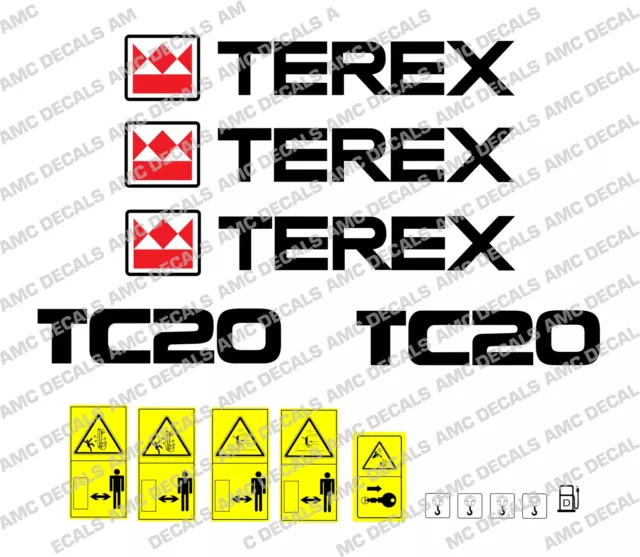 Terex TC20 Stickers de Digger & Étiquettes D'Avertissement