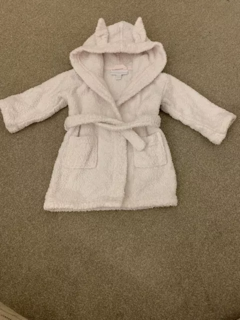 Baby Girls Little White Company Pale Pink Dressing Gown Bathrobe 6-12 Months