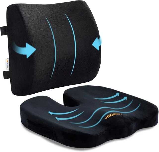 Seat Cushion and Lumbar Support Pillow for Office Chair, Memory Foam Car Seat