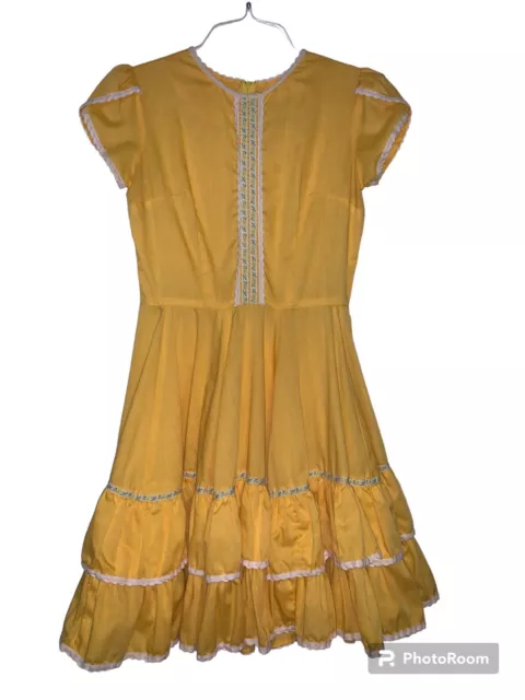 Vintage Kate Schorer 1970s Mustard Yellow Square Dance Dress