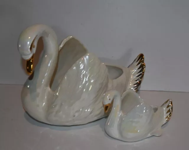 2 X SWAN Vase Planter Glaze Lustre Ware Planter Vintage Ceramic