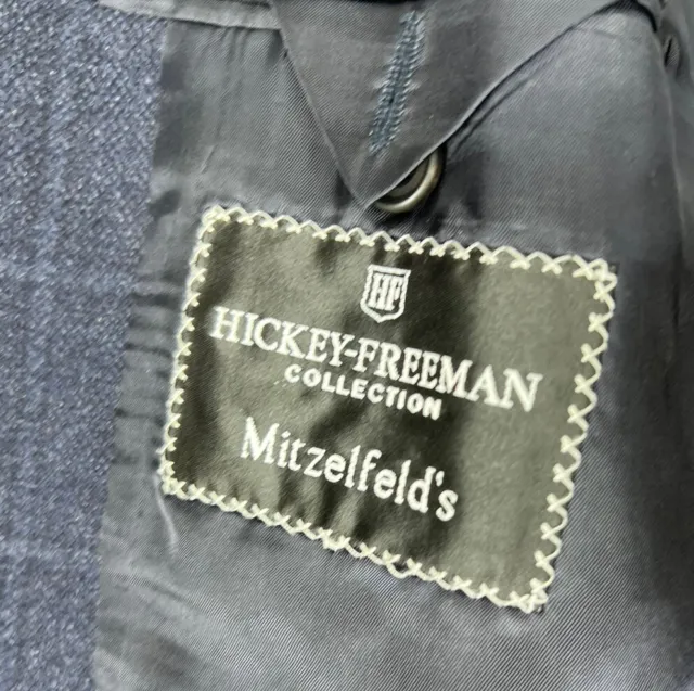 Hickey Freeman Sport Coat Mens 40L Blue Wool Cashmere 2-Button Windowpane Plaid