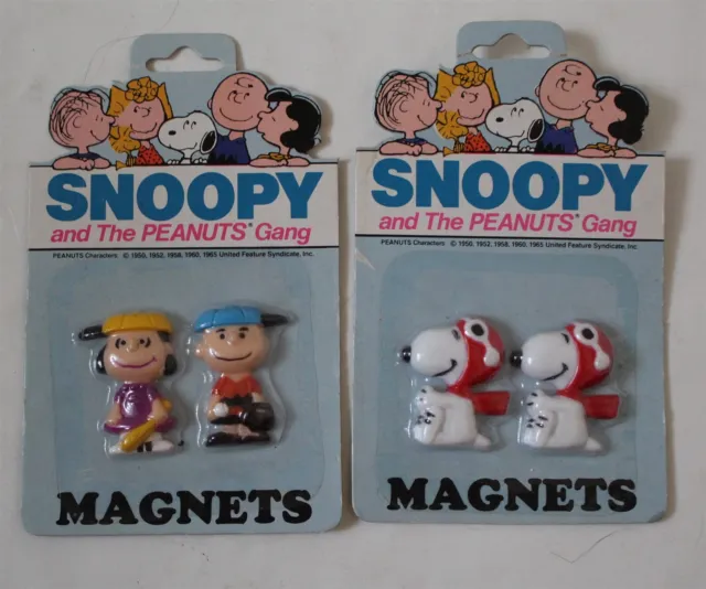 Vintage Snoopy Flying Ace Charlie Brown Lucy Plastic Magnets Wecolite