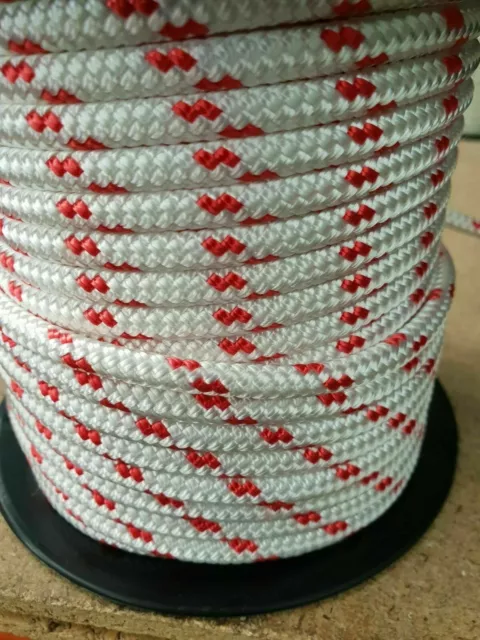 12MM Double Braided Rope Polyester Yacht Rope 25 Metres Red Fleck