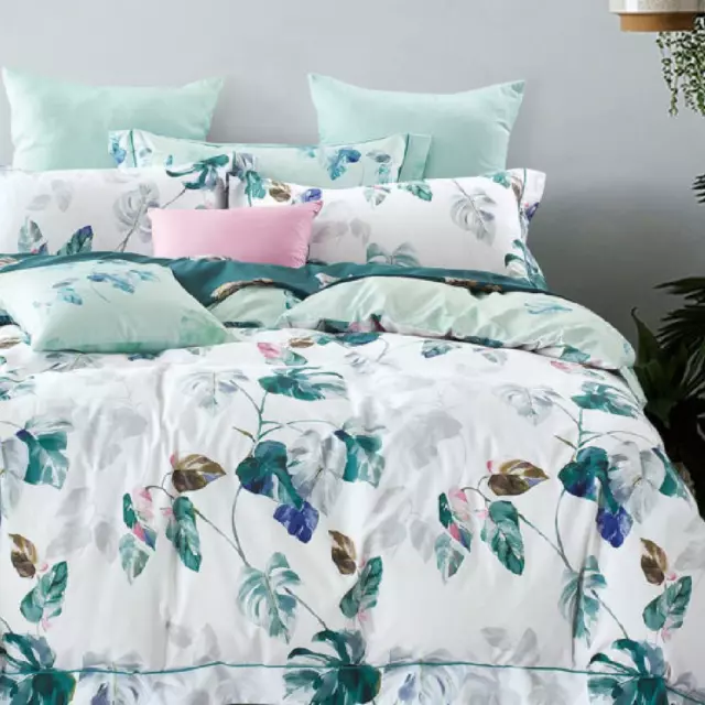 Single/KS/Double/Queen/King/Super K 100% Cotton Quilt/Duvet Cover Set-Plantain