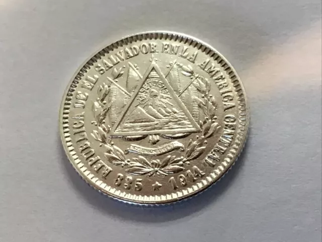 1914 El Salvador 10 Centavos Silver Low MINTAGE High High Grade