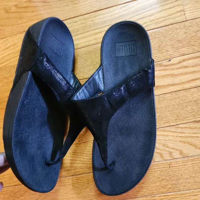 FitFlop Lulu  Women's Sz 10 Black Wedge Thong Sandals 3