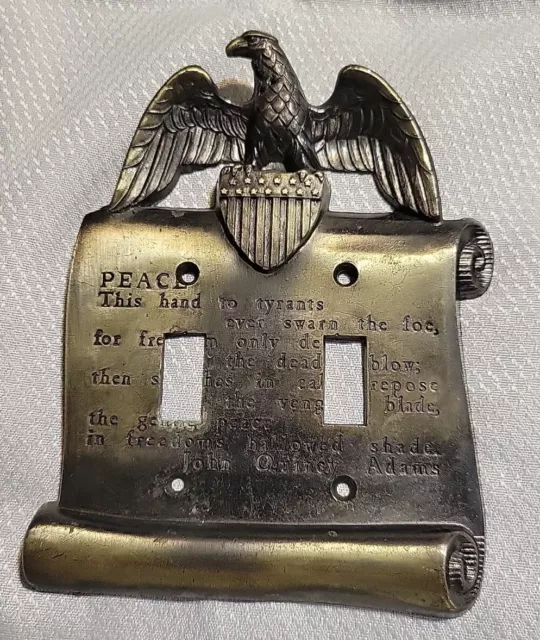 Vintage American Eagle Peace John Quincy Adams Brass Double Light Switch Cover