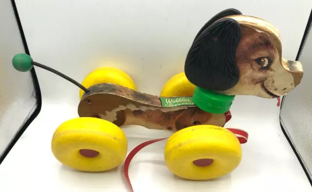 Vintage Fisher Price Wobbles Dog Pull Toy  1964  #130 Puppy Child