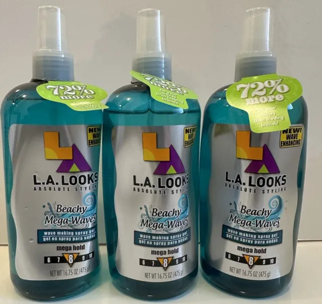 3 X L.A. Looks Beachy Mega Waves Wave Making Spray Gel Mega Hold 16.75 Oz.