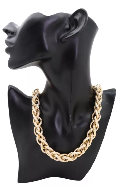 Moda de Mujer Joyería Collar Oro Cadena Doble Trenzado Vínculos Glamorous Estilo