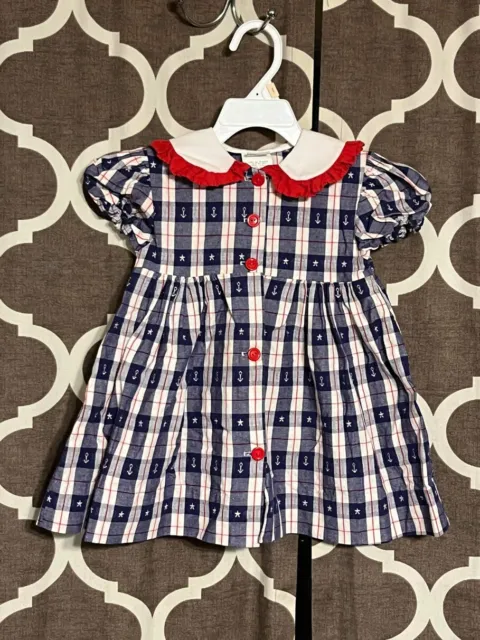 Vintage Alexis Baby Girl Plaid Dress Sailor 24 Months USA MADE