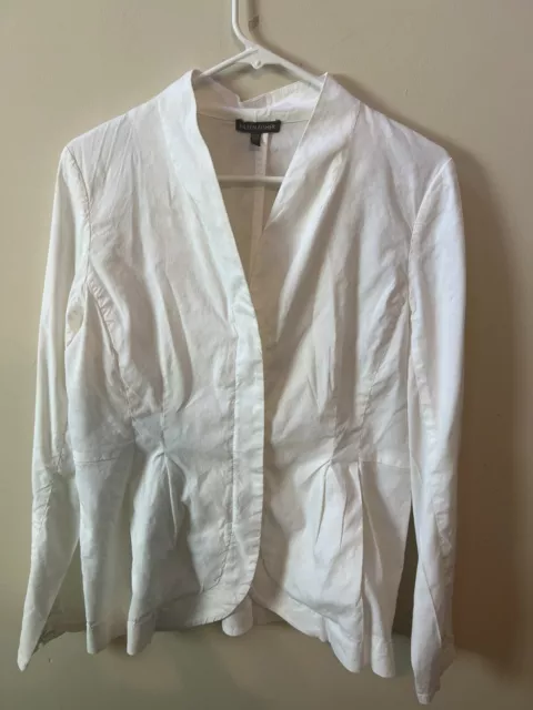 Womens Eileen Fisher Linen Blend white zip up jacket Shirt Lightweight Sz M
