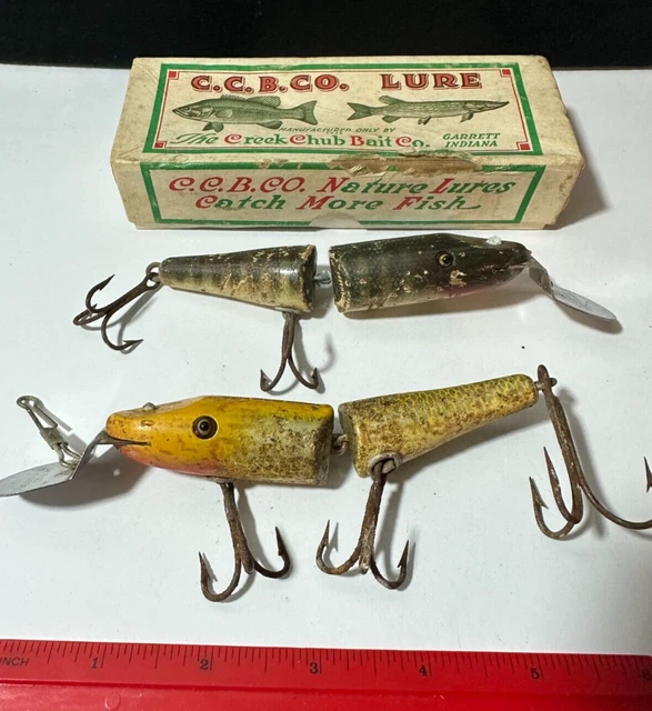 Vtg Creek Chub Blue Jointed Pikie Wood Fishing Lures 2634 Special Box Glass Eyes Vtg Creek Chub Blue Jointed Pikie Wood Fishing Lures 2634 Special Box Glass Eyes