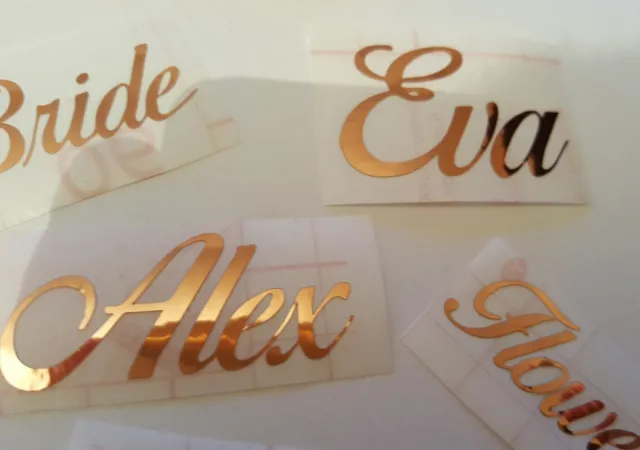 Personalised Name Stickers Rose Gold Vinyl Wine Glass Box Water Bottle Wedding