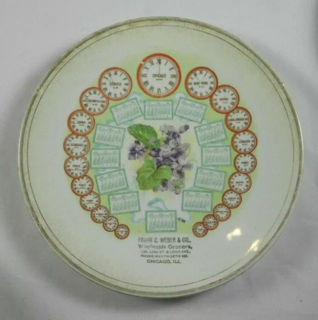 Vtg Calendar Plate Frank G Weber Wholesale Grocers 63rd Lowe Chicago ILL IL 1911