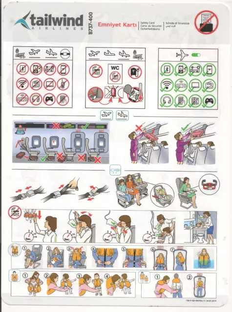 tailwind Airlines safety card Boeing B737-400 (2019) from Turkey