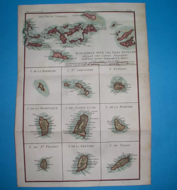 1780 Original Map West Indies Antilles Virgin Islands Barbuda Barbados Grenada