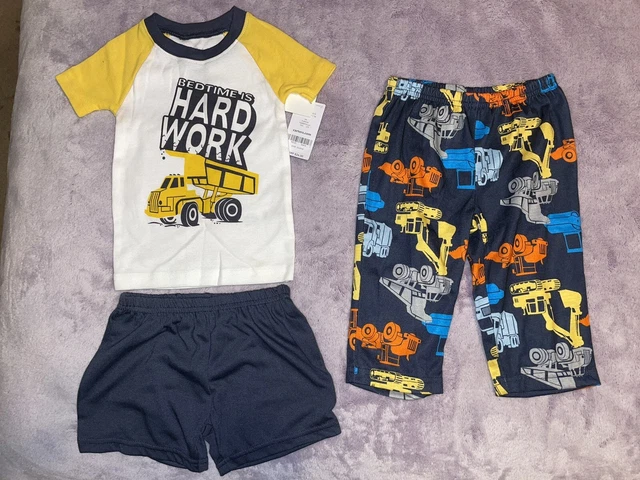 NWT Carters Infant Boy Pajama Set Shorts Shirt Pants 3 Pc 12 Months Construction